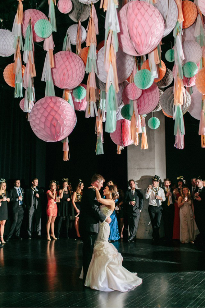 Tassels and honeycombs make for fab dance floor decor!
