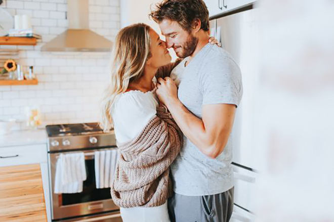 Take a relaxed engagement photos at home.