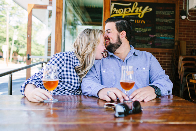 If you love beer, go to a brewery to shoot your engagement photos.