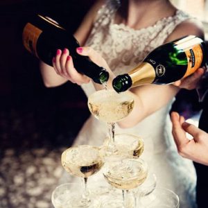 Stunning shot of a well crafted champagne tower!
