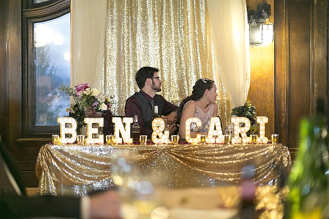 Love this shot of the Mr. and Mrs at their stunning sweetheart table!