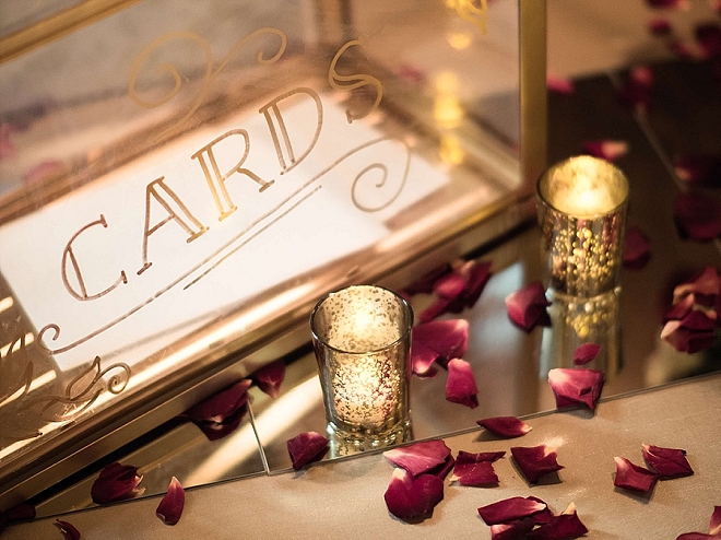 How cute is this couple's mirrored card signage at their reception?! LOVE!