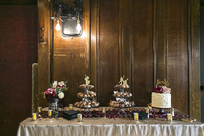 Stunning dessert table at this glittery reception!