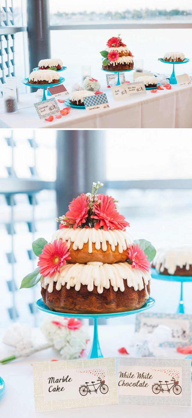 We love this couple's Nothing Bundt Cake wedding cake dessert bar!