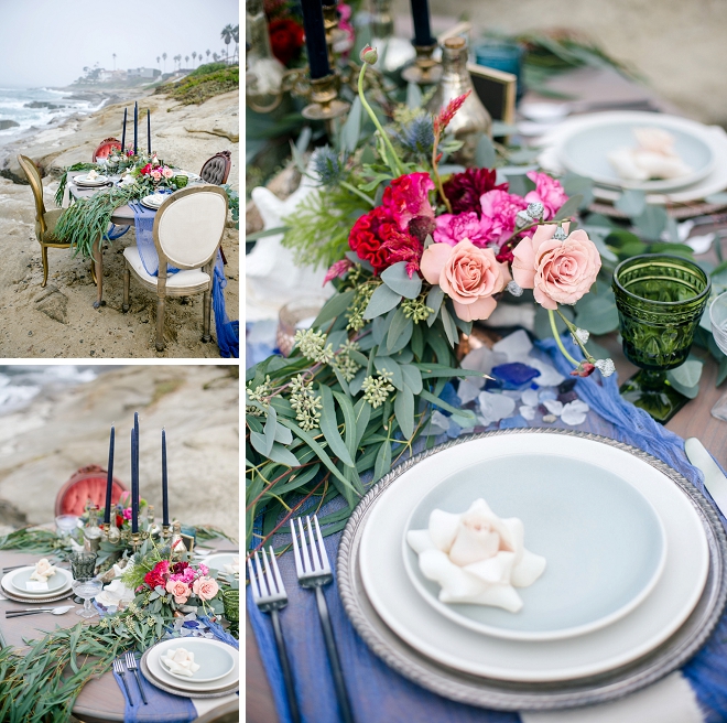 We love this dreamy tablescape set-up at this stunning styled beach wedding!