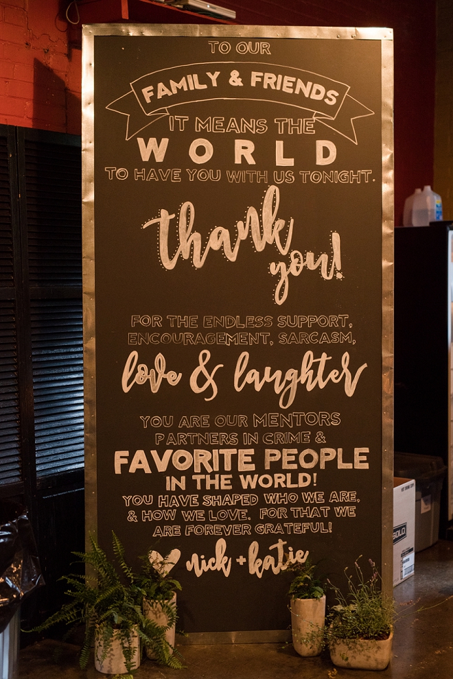 We love this hand lettered thank you chalkboard!