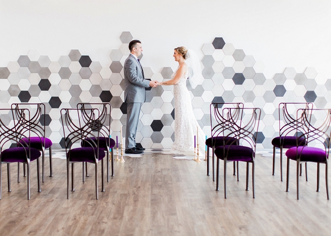 Stunning modern wall at this styled loft wedding!