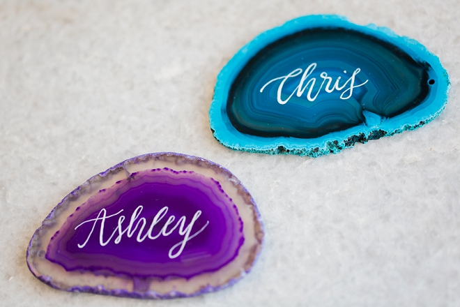 We're in LOVE with these gorgeous jewel toned place cards made out of gems!