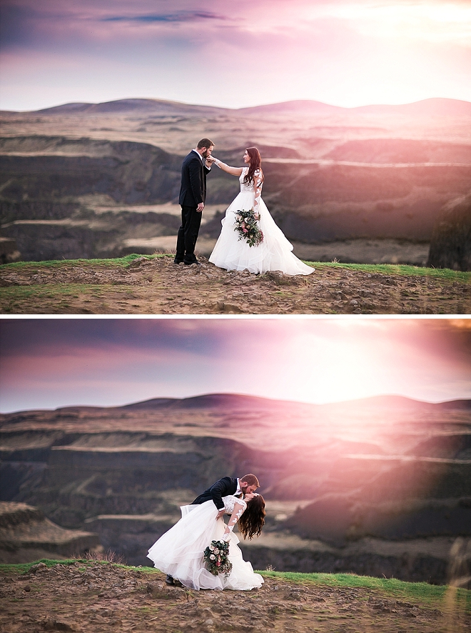 We cannot get over this stunning mountainside anniversary shoot and the perfect dip kiss!