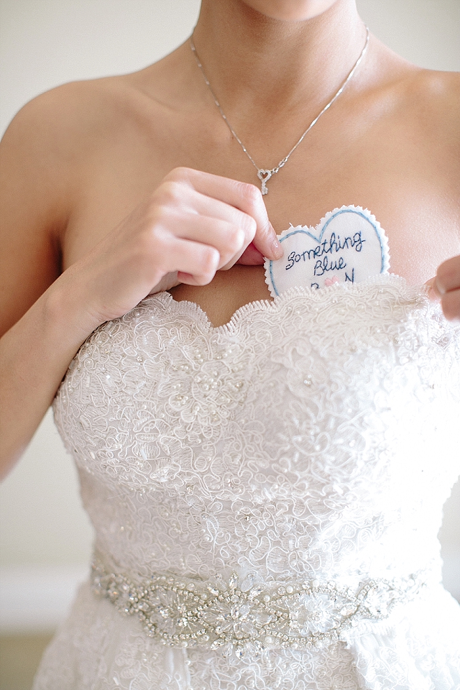 Check out this Bride's Something Blue dress patch - such a darling idea!