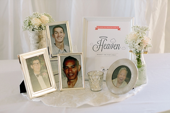 Sweet memory table at this couple's stunning reception.