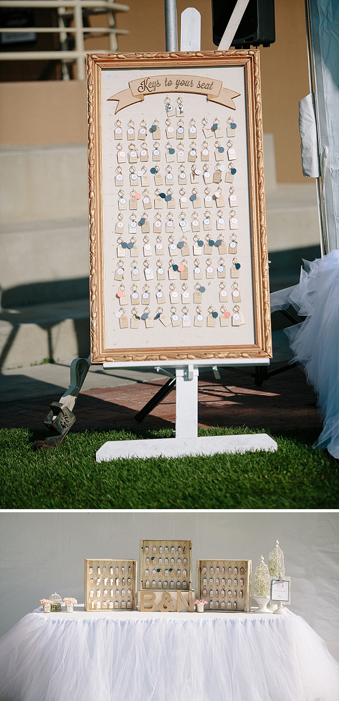 Loving this crafty key chain escort card idea DIY'd by the couple!