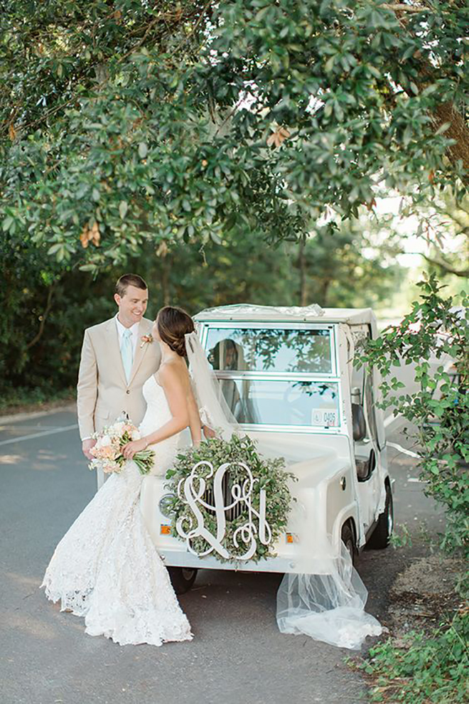 We love the personal touch of a monogram getaway car decor