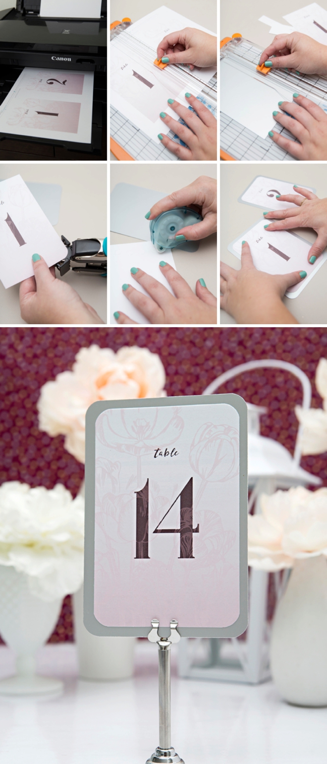 Download and print these pink floral table numbers now for free!