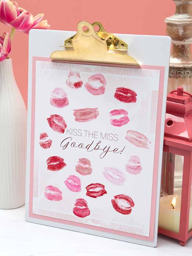 Check out this free, printable Kiss The Miss Goodbye, guestbook idea, so cute!