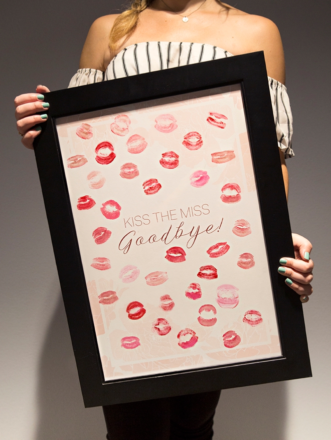 Check out this free, printable Kiss The Miss Goodbye, guestbook idea, so cute!