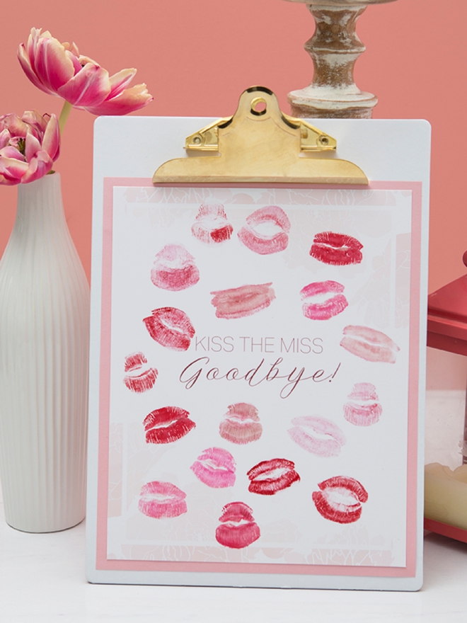 Check out this free, printable Kiss The Miss Goodbye, guestbook idea, so cute!