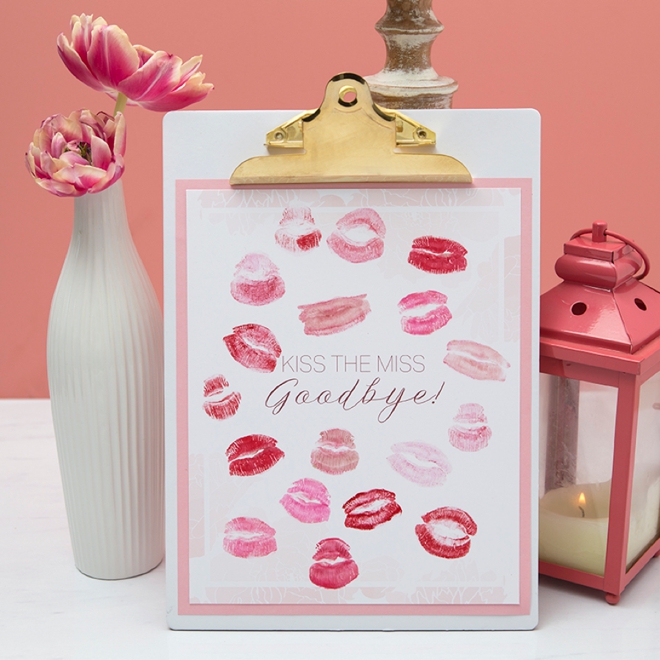 Free, printable Kiss The Miss Goodbye Guestbook!