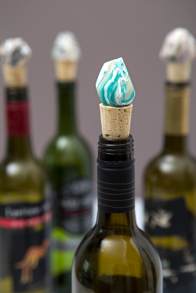 Learn how to make these awesome marbled gemstone wine stoppers!