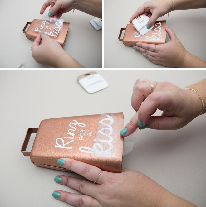 Learn how to make this darling Ring For A Kiss Cowbell for your wedding reception!