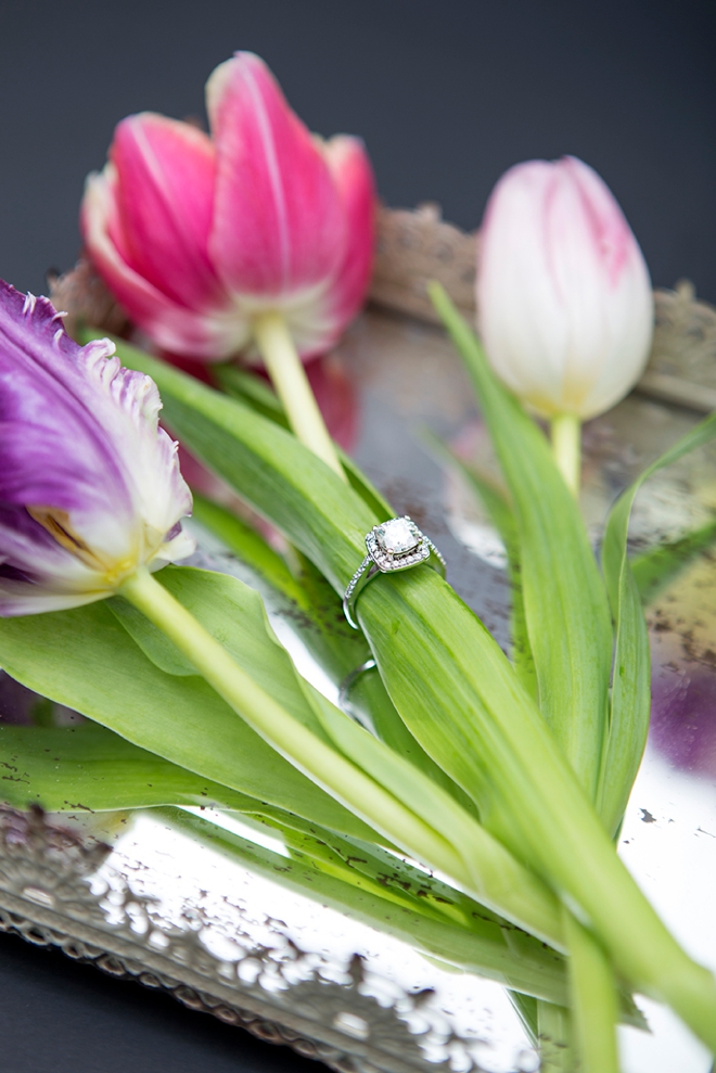 What a stunning wedding ring shot on a tulip!