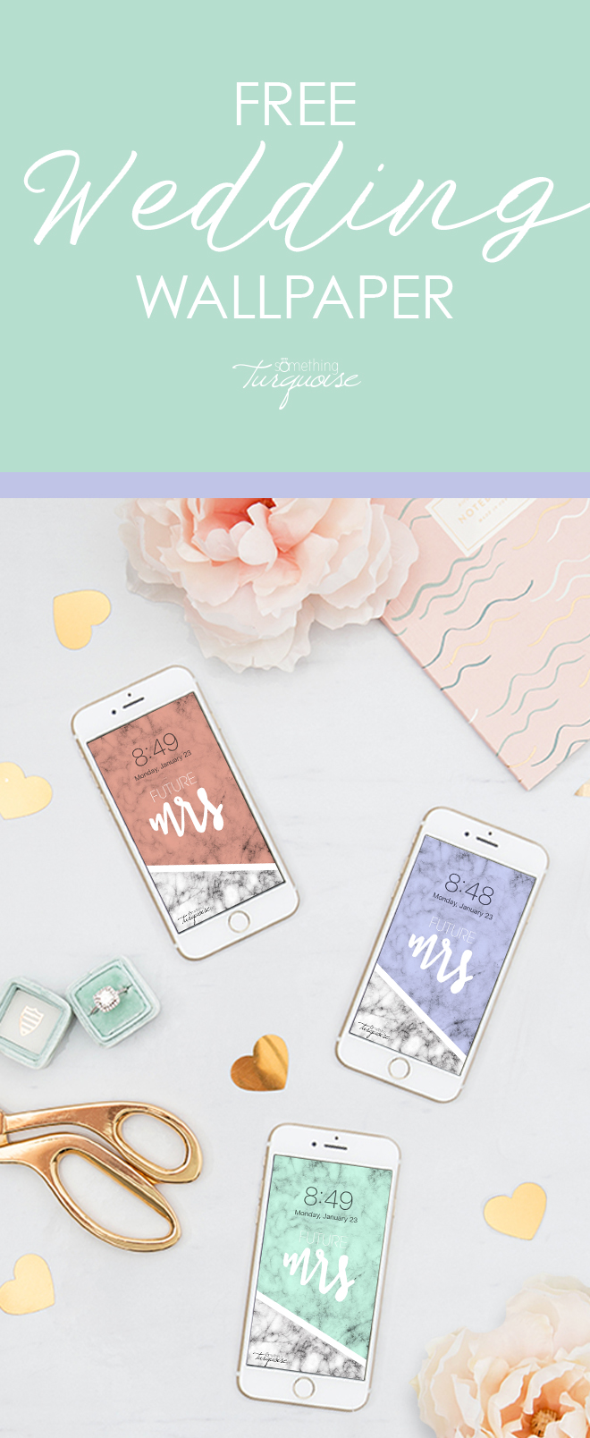 FREE pink, mint, and lavender Future Mrs iPhone wallpapers!