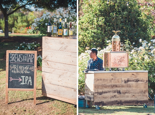 This couple brought the beer to their reception with this crafty beer on tap station! So fun!