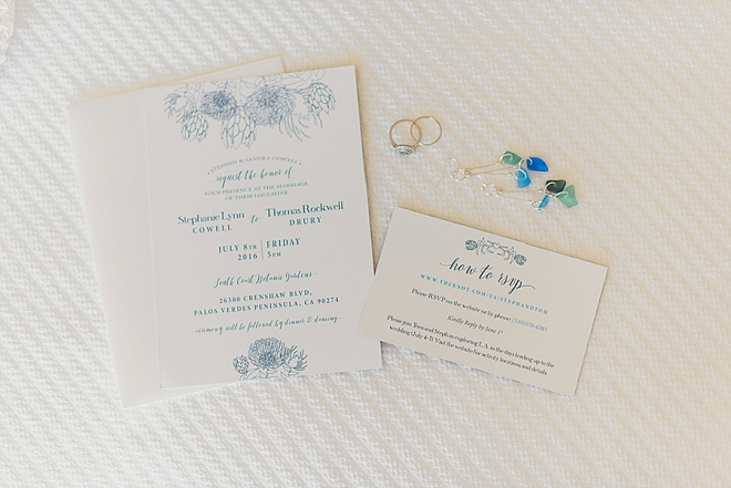 We're in LOVE with this couple's beautiful blue and white invitation suite!