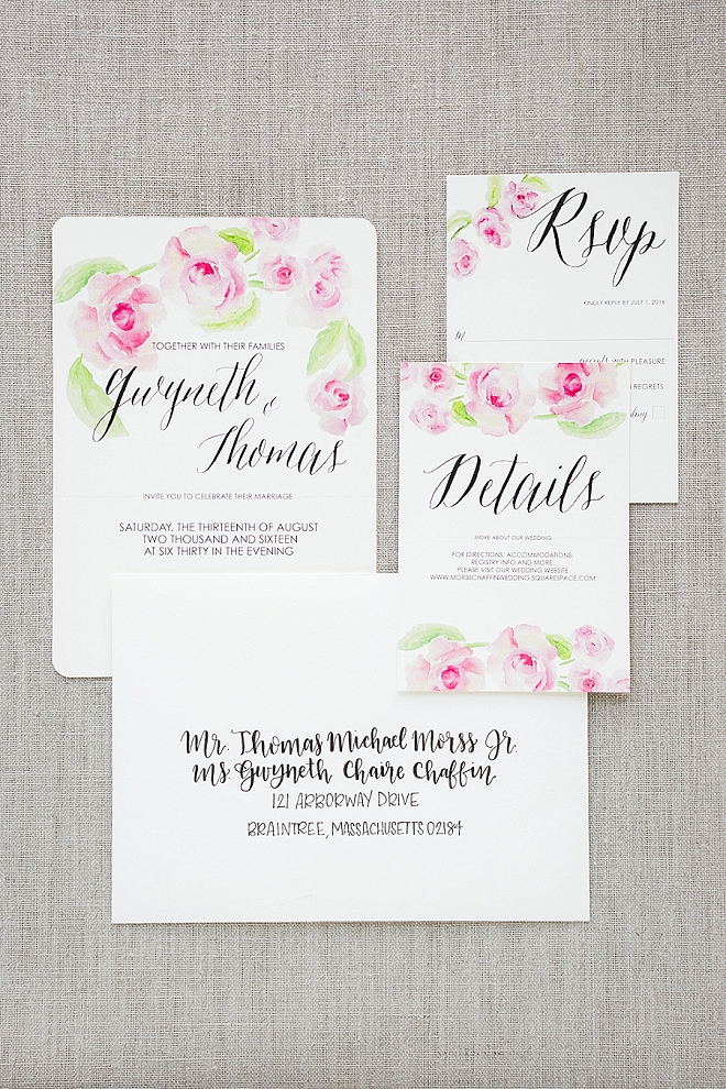 How stunning are these watercolor invitations the Bride printed herself?! We LOVE them!