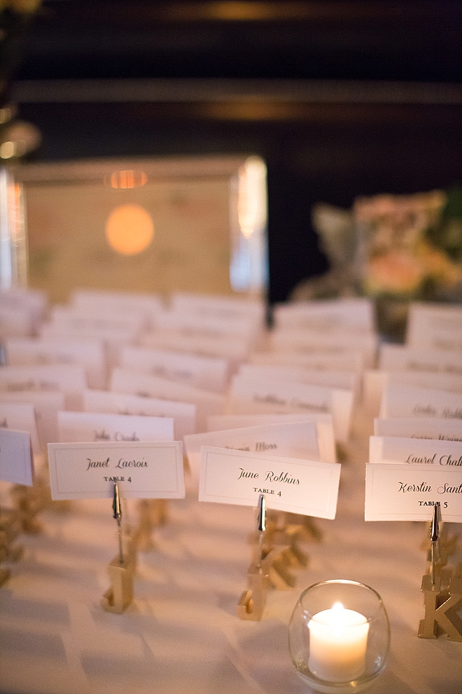 Such a darling escort card display with personalized initial holders!
