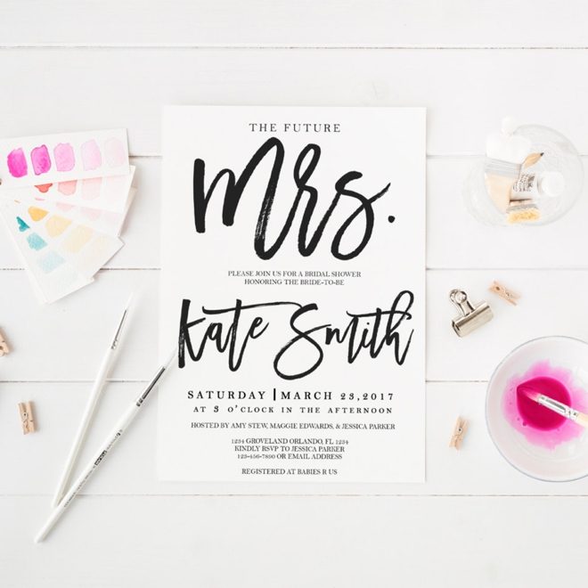 Printable Black and White Bridal Shower Invitation by Wishful Printing