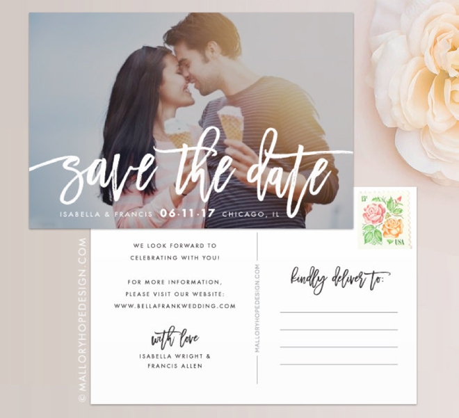 Handwritten Photo Save The Date Post Card by Mallory Hope Design