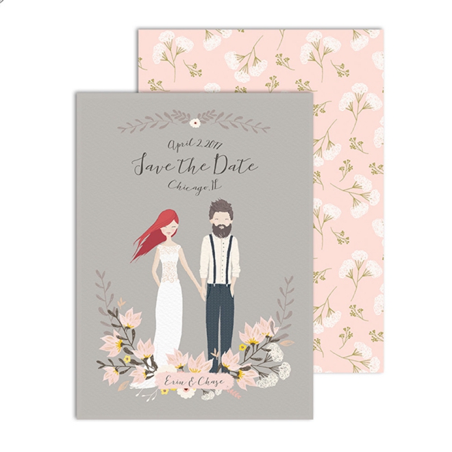 Custom Illustrated Couple Save the Date by Freckled Fox Prints