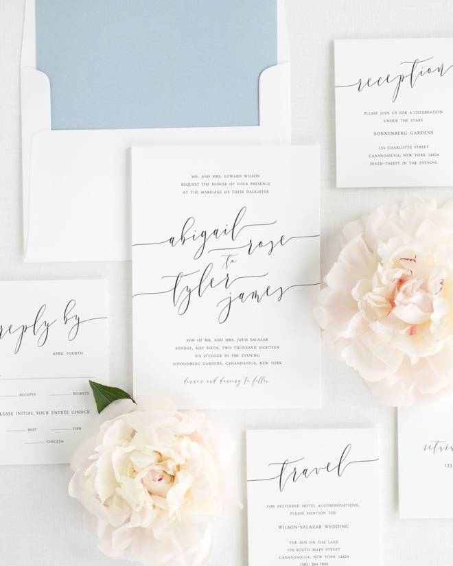 Romantic Calligraphy Wedding Invitations by Shine Invitations