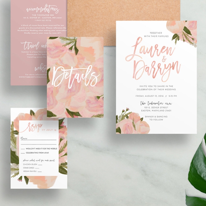 Hand Painted Floral Wedding Invitations by Dunkirk Designs