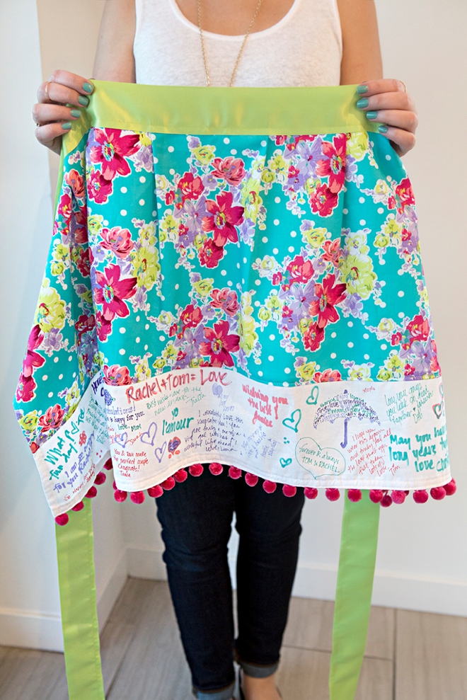 Learn how to sew this simple apron and then have your bridal shower guests sign it for the cutest guest book!