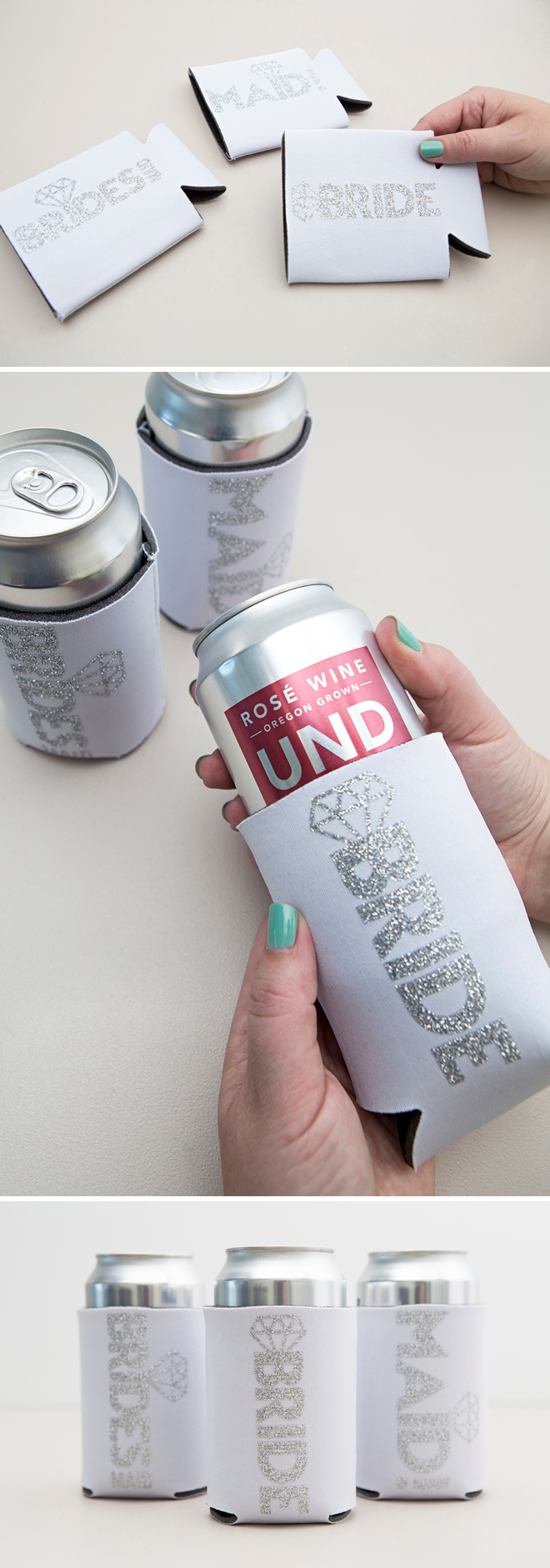 How cute are these DIY bridal party can koozies!?