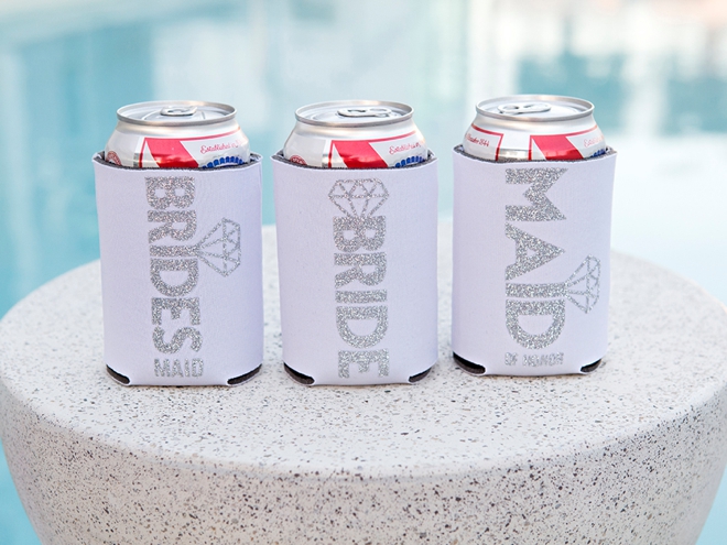 Learn how to make these custom can koozies with Cricut iron-on material!