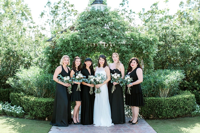 Such a cute snap of the Bride and her Bridesmaids! We're LOVING these black Bridesmaid's dresses!!