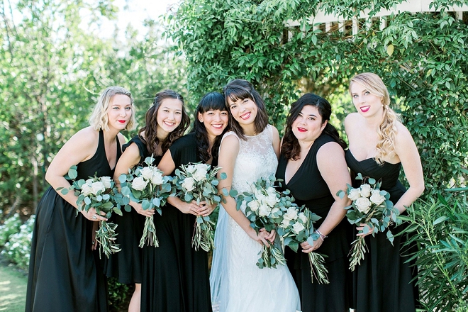 Such a cute snap of the Bride and her Bridesmaids! We're LOVING these black Bridesmaid's dresses!!