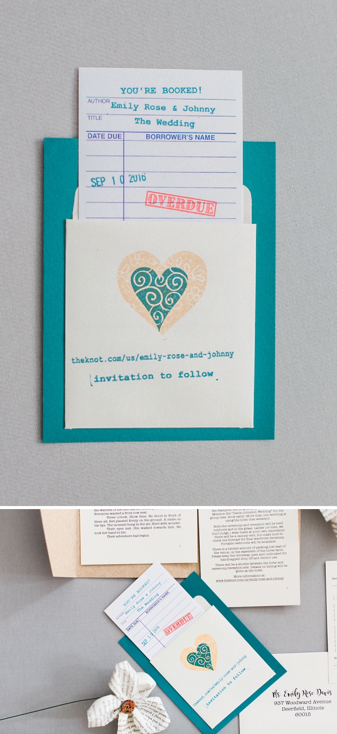 OMG! We are in LOVE with this couple's darling library book themed save the dates!