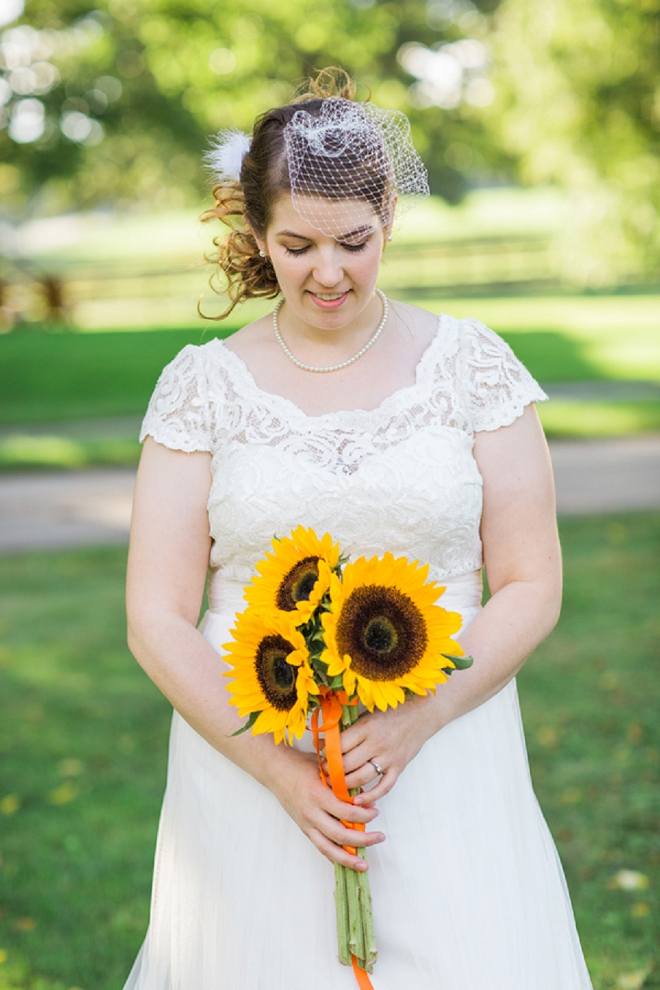 The beautiful Bride and her sunflower bouquet before the ceremony!