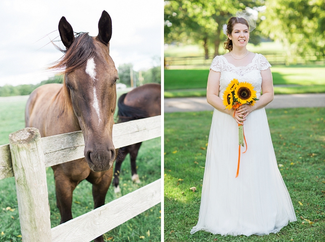 The beautiful Bride and her sunflower bouquet before the ceremony!