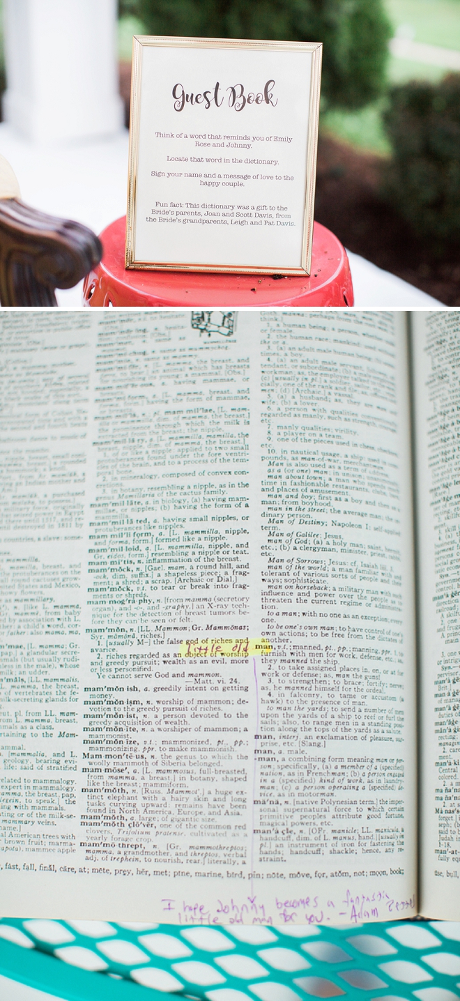 OMG! How darling is this dictionary guest book idea?! So cute and original!