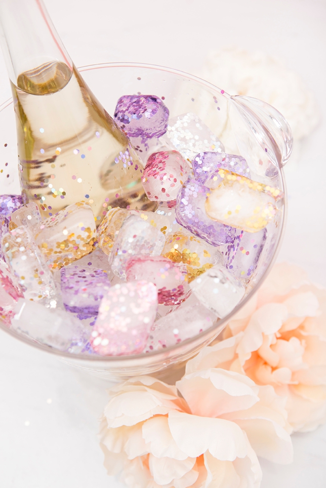 Make your own glitter ice cubes to chill your bridal shower wine with!
