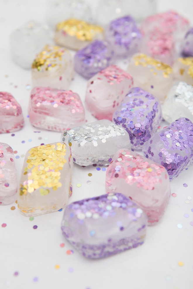 Make your own glitter ice cubes to chill your bridal shower wine with!