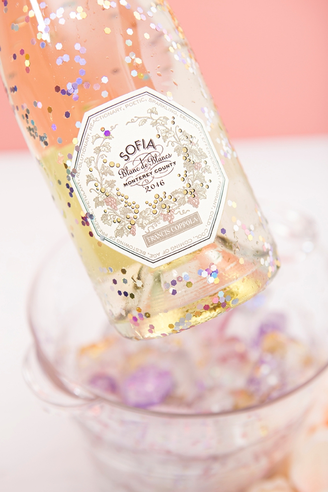 Make your own glitter ice cubes to chill your Sofia Coppola Blanc de Blanc with!