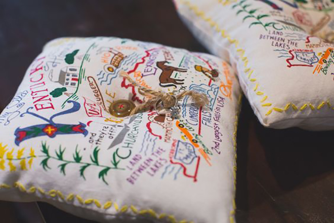 Use a State themed ring pillow for a subtle nod to your home town.