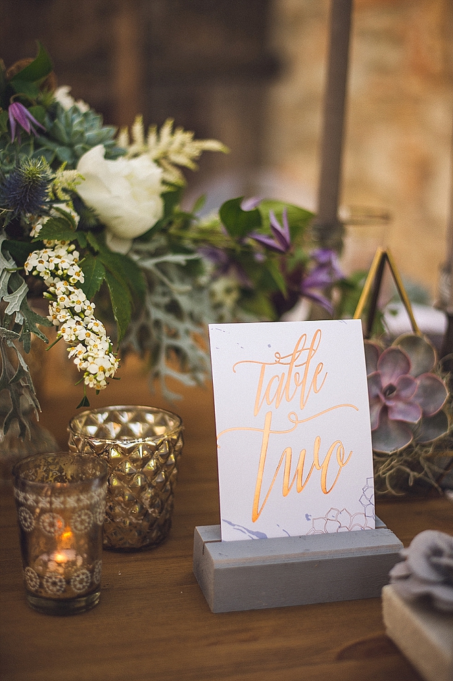 We're in love with all of the metallic and succulent details at this stunning styled shoot!