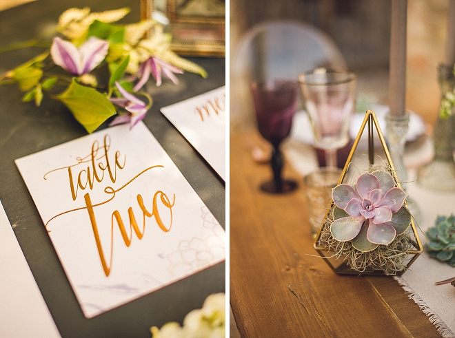 We're in love with all of the metallic and succulent details at this stunning styled shoot!